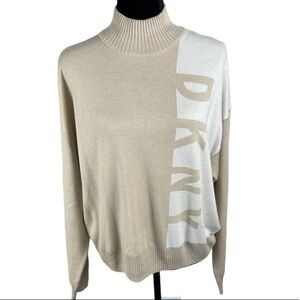 DKNY Woman’s Ivory/Cream Long Puff Sleeve Turtleneck Pullover Sweater XL